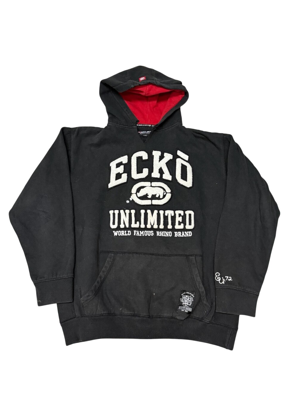 Ecko Unlimited Hoodie Sweatshirt Mens Medium Black Rhino Fleece Pullover 1972